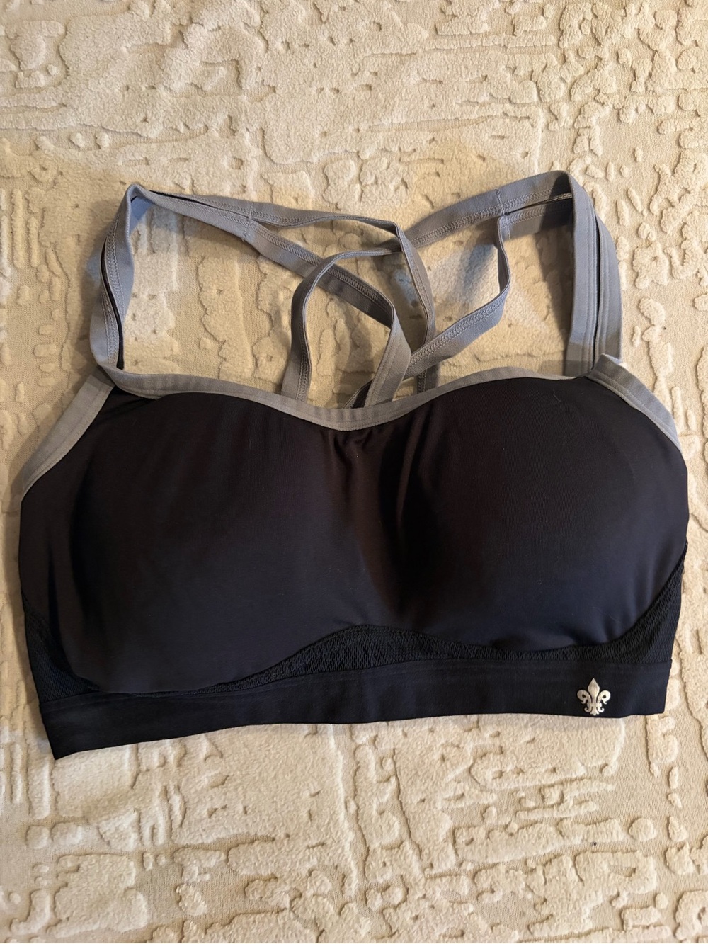 Lily of France Black Sports Bra with Gray Straps